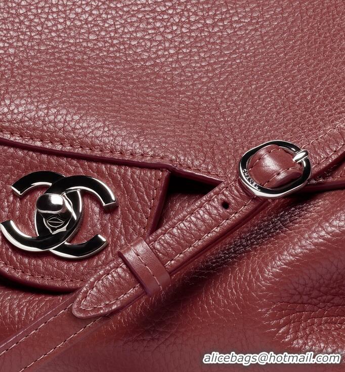 Super Quality Chanel Maxi Flap Bag Grained Calfskin AS6233 Dark Burgundy/Silver