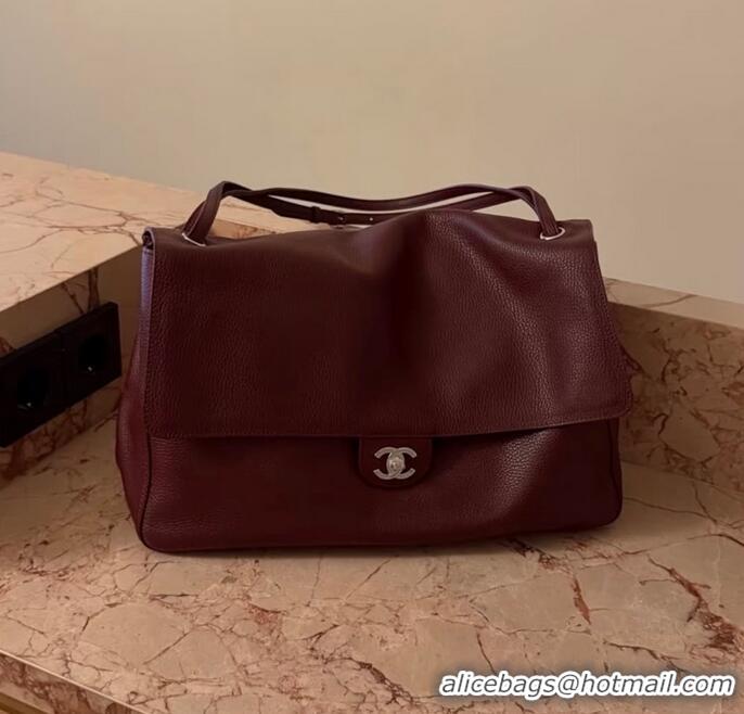 Super Quality Chanel Maxi Flap Bag Grained Calfskin AS6233 Dark Burgundy/Silver