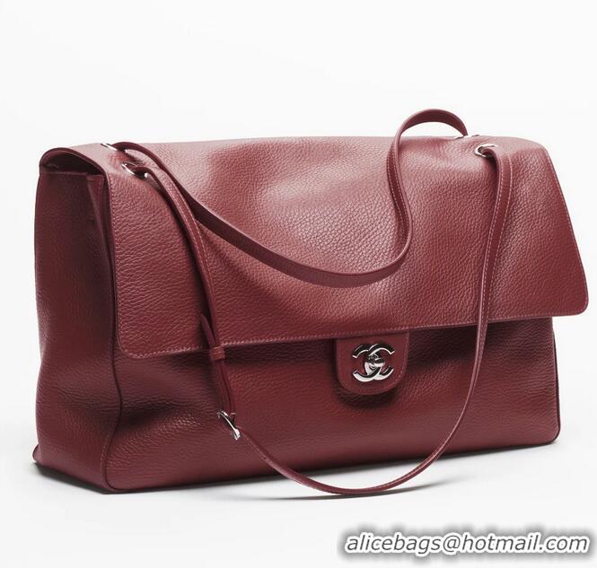 Super Quality Chanel Maxi Flap Bag Grained Calfskin AS6233 Dark Burgundy/Silver