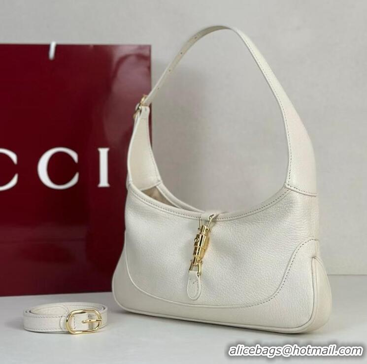 Luxury Cheap Gucci Jackie Slim small shoulder bag in Glossy Grainy Leather 863137 White 2026