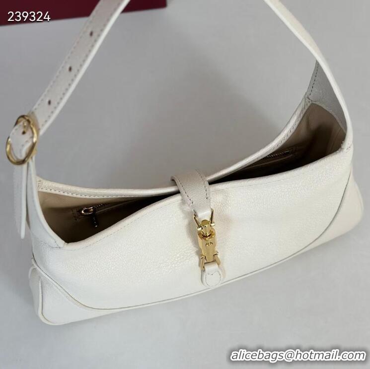Luxury Cheap Gucci Jackie Slim small shoulder bag in Glossy Grainy Leather 863137 White 2026