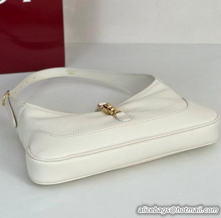 Luxury Cheap Gucci Jackie Slim small shoulder bag in Glossy Grainy Leather 863137 White 2026