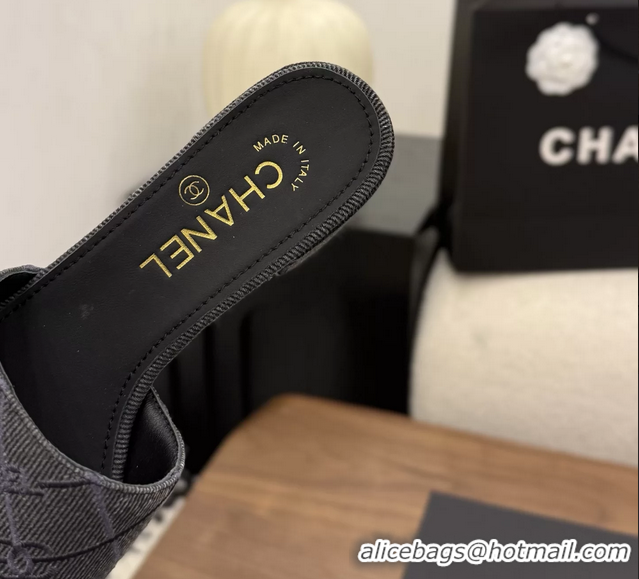 Leisure Chanel CC Logo Black Fabric Heeled Slides Sandals 6051801