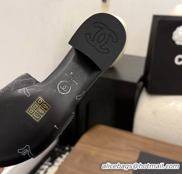 Leisure Chanel CC Logo Black Fabric Heeled Slides Sandals 6051801
