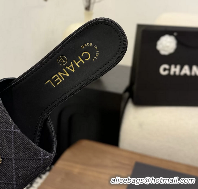 Trendy Design Chanel CC Logo Black Fabric Heeled Slides Sandals 6051801