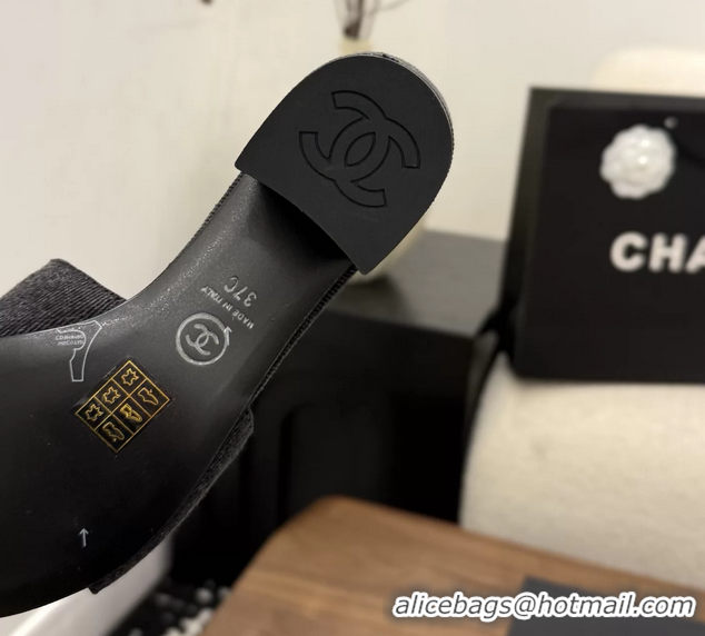Trendy Design Chanel CC Logo Black Fabric Heeled Slides Sandals 6051801