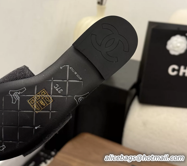 Discount Chanel CC Logo Black Fabric Flats Slides Sandals 6051801