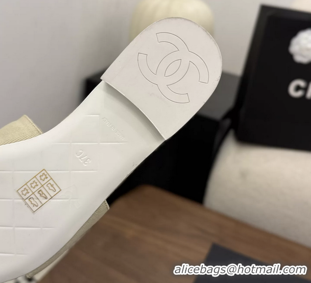 Famous Chanel CC Logo Beige Fabric Flats Slides Sandals 6051801