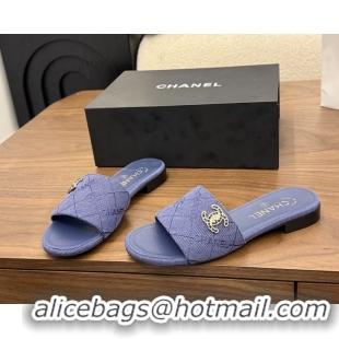 Fashion Chanel CC Logo Purple Fabric Flats Slides Sandals 6051801