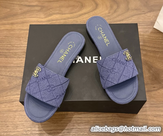 Fashion Chanel CC Logo Purple Fabric Flats Slides Sandals 6051801