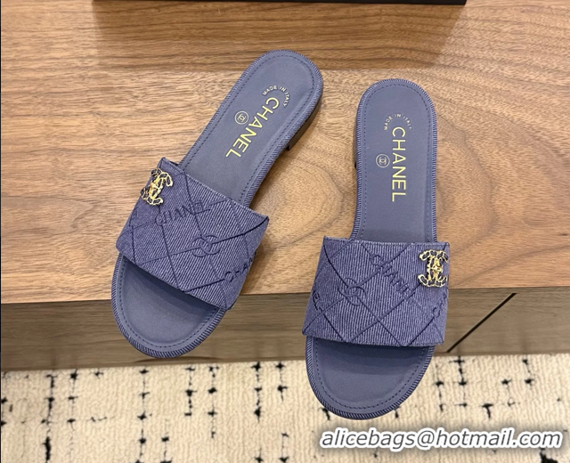Fashion Chanel CC Logo Purple Fabric Flats Slides Sandals 6051801