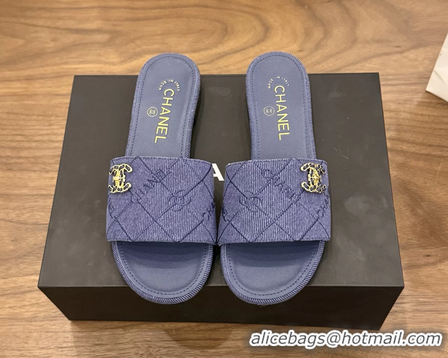 Fashion Chanel CC Logo Purple Fabric Flats Slides Sandals 6051801