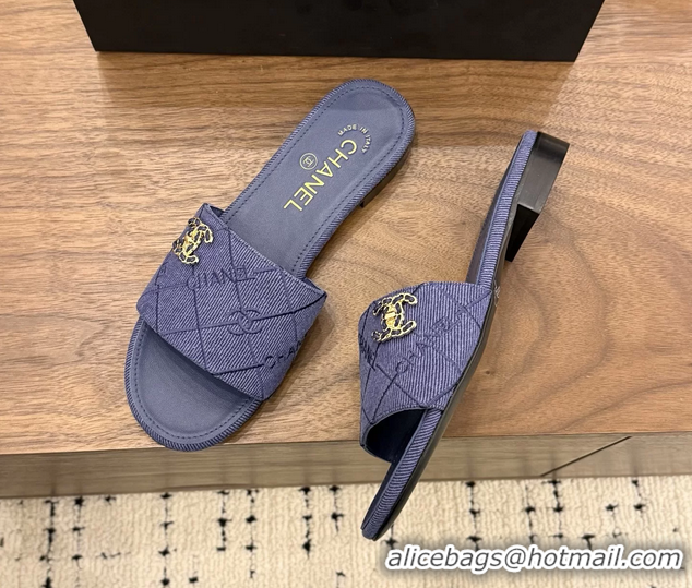 Fashion Chanel CC Logo Purple Fabric Flats Slides Sandals 6051801