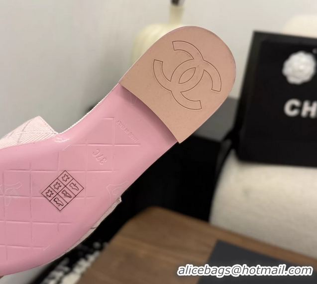 Good Quality Chanel CC Logo Pink Fabric Flats Slides Sandals 6051801