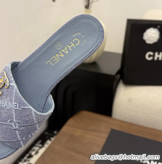 Duplicate Chanel CC Logo Light Purple Fabric Flats Slides Sandals 6051801