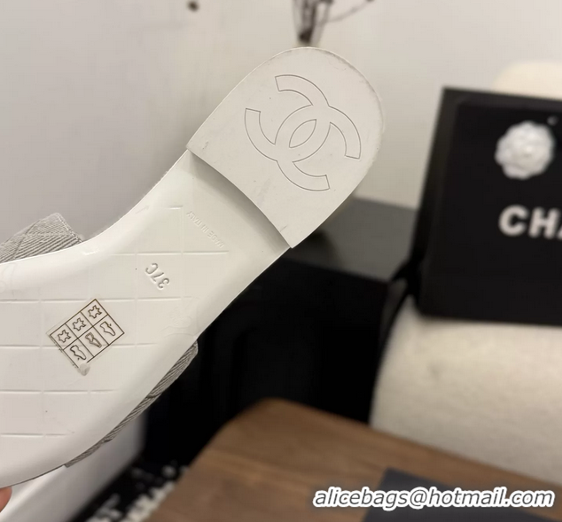 Good Looking Chanel CC Logo Gray Fabric Flats Slides Sandals 6051801