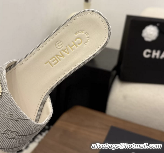 Good Looking Chanel CC Logo Gray Fabric Flats Slides Sandals 6051801