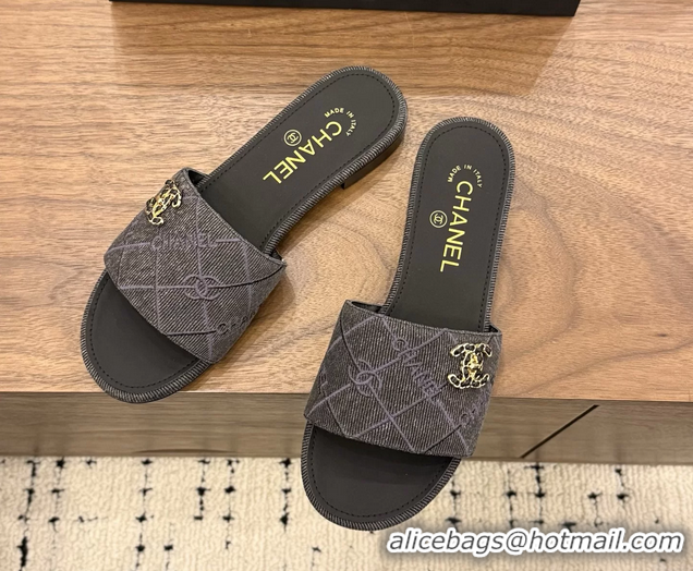 Stylish Chanel CC Logo Black Fabric Flats Slides Sandals 6051801