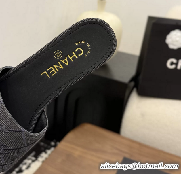 Stylish Chanel CC Logo Black Fabric Flats Slides Sandals 6051801