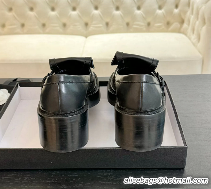 Luxury Chanel CC Logo Black Leather Moccasins Loafers with Flap 6051802