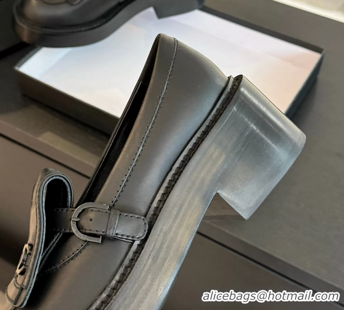 Luxury Chanel CC Logo Black Leather Moccasins Loafers with Flap 6051802