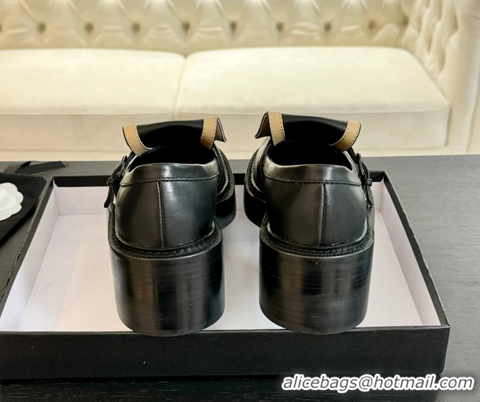Best Price Chanel CC Logo Black Beige Leather Moccasins Loafers with Flap 6051802