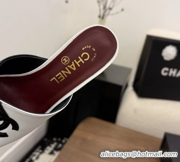 Unique Style Chanel CC Logo Black White Leather Heeled Slides Sandals 6051803