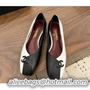 Luxurious Chanel CC Logo Black White Leather Ballet Flats 6051805