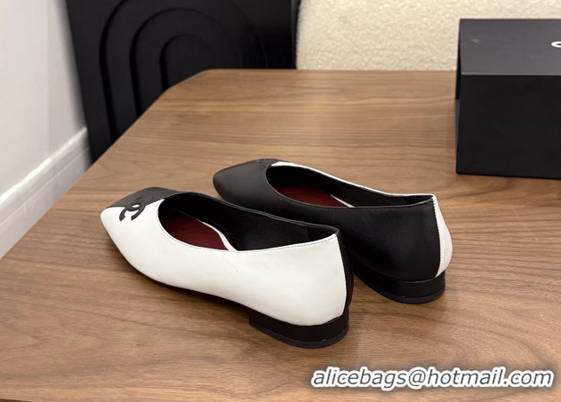 Luxurious Chanel CC Logo Black White Leather Ballet Flats 6051805