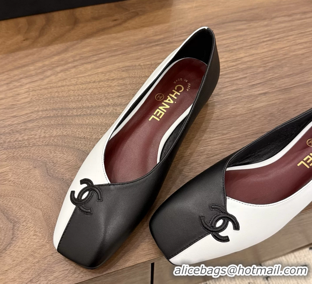 Luxurious Chanel CC Logo Black White Leather Ballet Flats 6051805