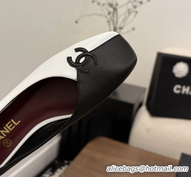 Luxurious Chanel CC Logo Black White Leather Ballet Flats 6051805