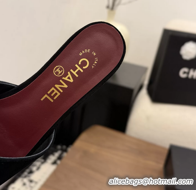 Grade Quality Chanel CC Logo Black Suede Leather Flat Slides Sandals 6051806