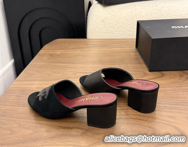 Classic Chanel CC Logo Black Leather Heeled Slides Sandals 6051806