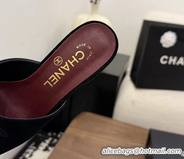 Classic Chanel CC Logo Black Leather Heeled Slides Sandals 6051806