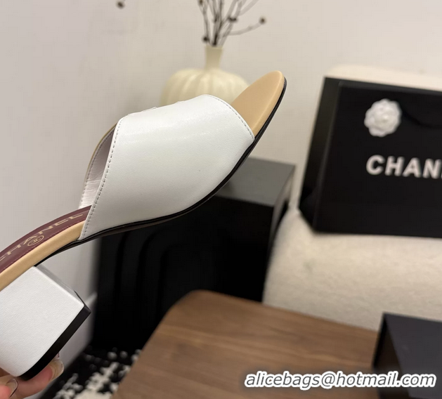 Modern Chanel CC Logo Beige White Leather Heeled Slides Sandals 6051807