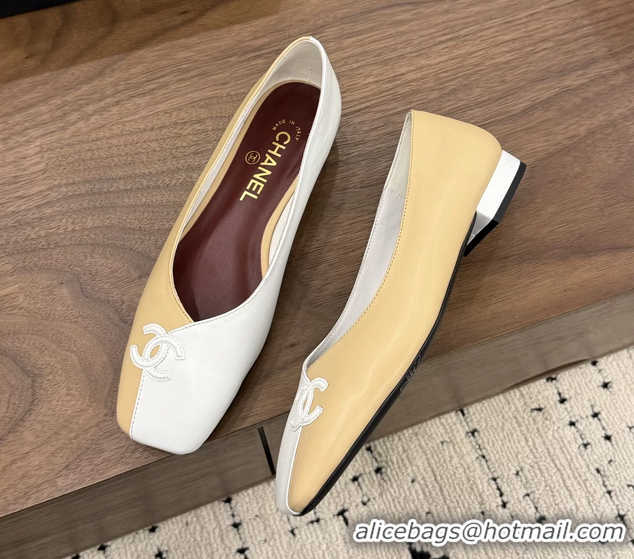 Chic Chanel CC Logo Beige White Leather Ballet Flats 6051807