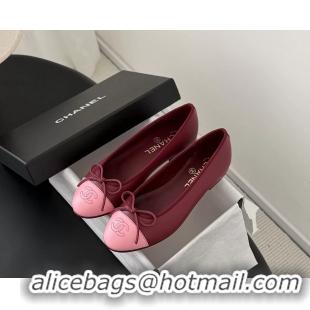 Feminine Chanel CC Logo Bowknot Red Leather Ballet Flats 6051808