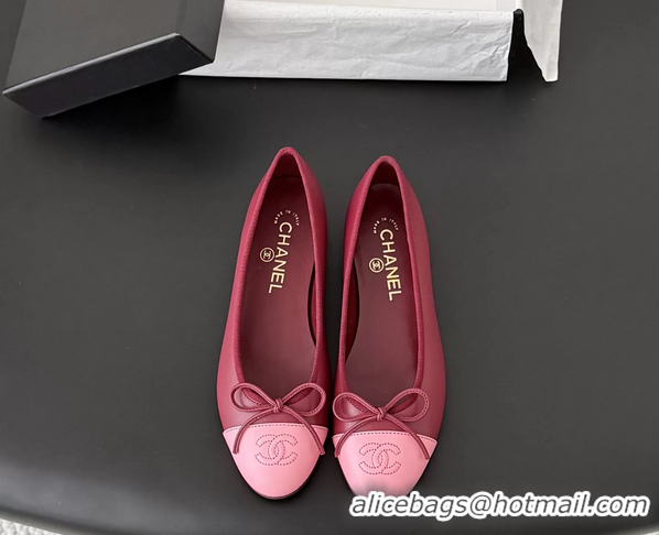 Feminine Chanel CC Logo Bowknot Red Leather Ballet Flats 6051808