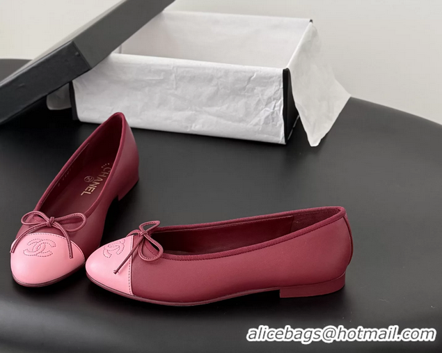 Feminine Chanel CC Logo Bowknot Red Leather Ballet Flats 6051808