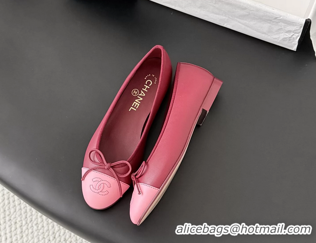 Feminine Chanel CC Logo Bowknot Red Leather Ballet Flats 6051808