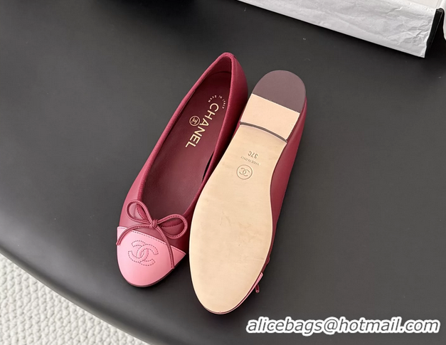 Feminine Chanel CC Logo Bowknot Red Leather Ballet Flats 6051808