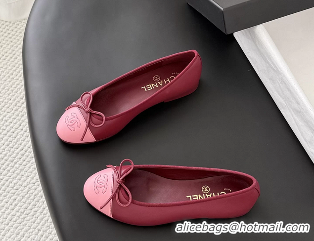 Feminine Chanel CC Logo Bowknot Red Leather Ballet Flats 6051808