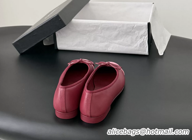 Feminine Chanel CC Logo Bowknot Red Leather Ballet Flats 6051808