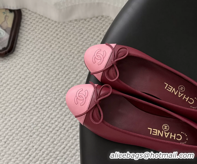Feminine Chanel CC Logo Bowknot Red Leather Ballet Flats 6051808