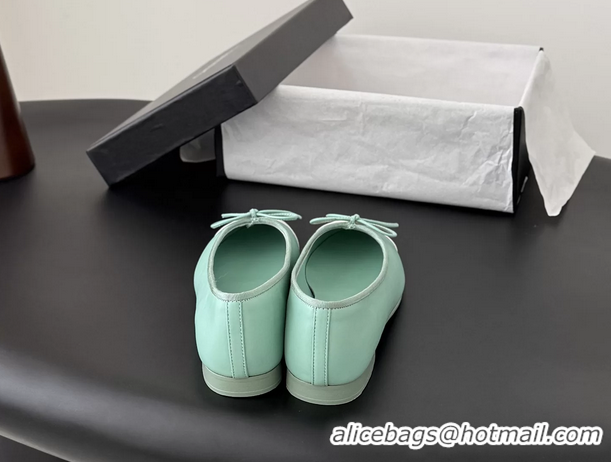Buy Discount Chanel CC Logo Bowknot Light Green Calf Leather Ballet Flats 6051808