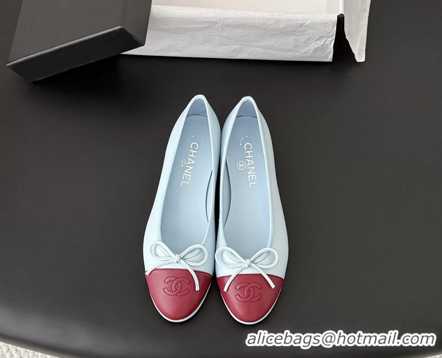 Best Product Chanel CC Logo Bowknot Light Blue Calf Leather Ballet Flats 6051808