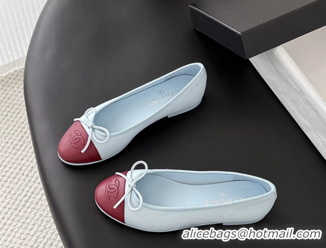 Best Product Chanel CC Logo Bowknot Light Blue Calf Leather Ballet Flats 6051808