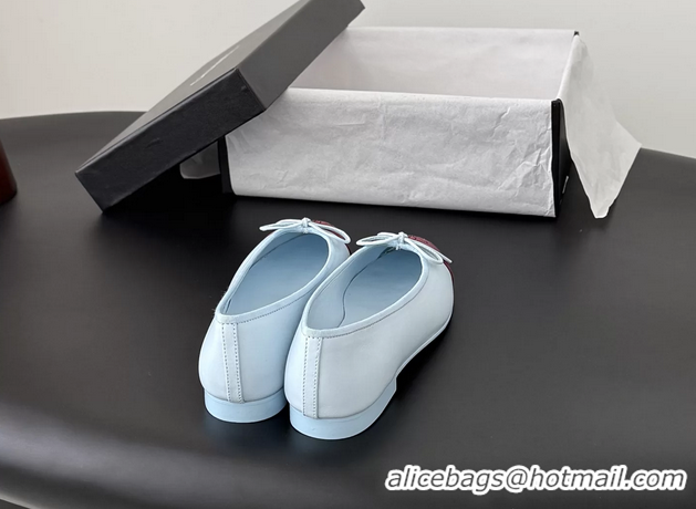 Best Product Chanel CC Logo Bowknot Light Blue Calf Leather Ballet Flats 6051808