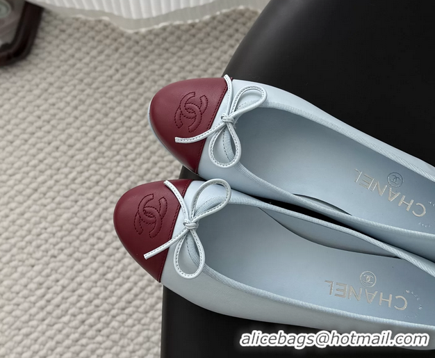 Best Product Chanel CC Logo Bowknot Light Blue Calf Leather Ballet Flats 6051808