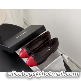 Unique Discount Chanel CC Logo Bowknot Burgundy Leather Ballet Flats 6051808